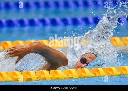 Fukuoka, Japan. 25th July, 2023. Simona Quadarella of Italy competes during the women's 1500m freestyle final at the World Aquatics Championships in Fukuoka, Japan, July 25, 2023. Credit: Zhang Xiaoyu/Xinhua/Alamy Live News Stock Photo