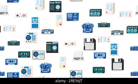 Seamless pattern endless with tech electronics equipment old retro ...