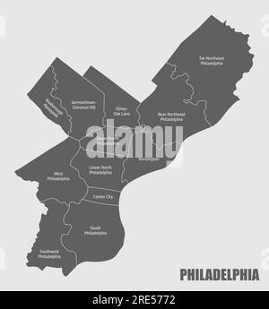 Philadelphia city administrative map isolated on gray background Stock Vector