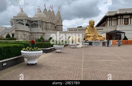 BAPS Shri Swaminarayan Mandir, Neasden, UK 19.07.23. It is the largest Hindu Temple in Europe, built with traditional methodsand open to worshippers a Stock Photo