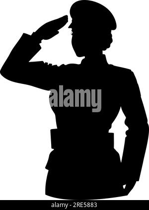 Soldier woman salute silhouette. Vector illustration Stock Vector