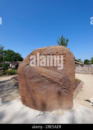 Topeka, Kansas - July 22, 2023: Topeka Zoo Rock Sign Stock Photo