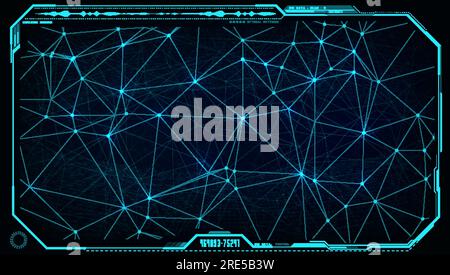 Futuristic UI HUD big data network in digital display or screen monitor interface frame, vector business technology. Head up display with global network structure with connections of neon lines, dots Stock Vector