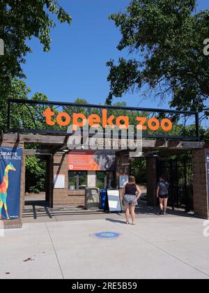 Topeka, Kansas - July 22, 2023: Topeka Zoo Entrance Gate Stock Photo