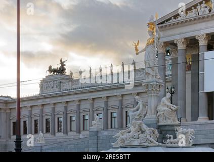 Exterior of the Parliament Building in Vienna, Austria, built in Greek style in the second half of the 19th century Stock Photo