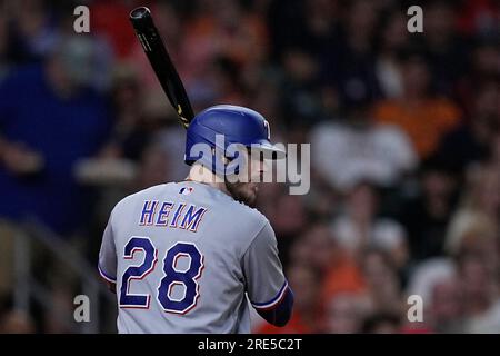 Texas Rangers' Jonah Heim bats during the first inning of a spring training  baseball game against the Colorado Rockies Tuesday, Feb. 28, 2023, in  Surprise, Ariz. (AP Photo/Charlie Riedel Stock Photo - Alamy