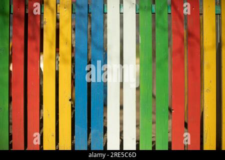 Target boards. Painted fence. Bright background. Yard Details. Stock Photo