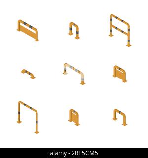 Set of different metal barrier for parking space. Flat 3D isometric style, vector illustration. Stock Vector