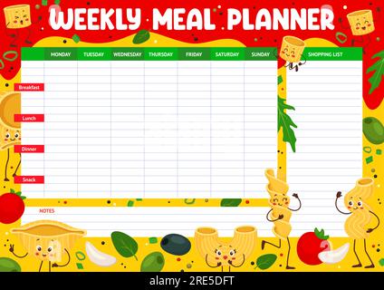 Weekly meal planner schedule, cartoon vegetables superheroes and ...