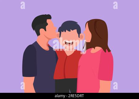 Character flat drawing of parents kissing their little girl on her ...