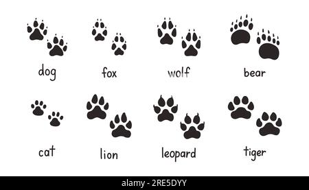 Animals footprints, paw prints. Set of different animals and birds ...