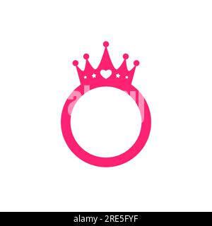 text frame with pink princess crown isolated on white background. Royal ...