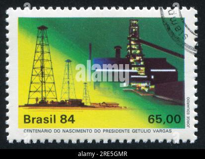 BRAZIL - CIRCA 1984: stamp printed by Brazil, shows  oil drilling, circa 1984 Stock Photo
