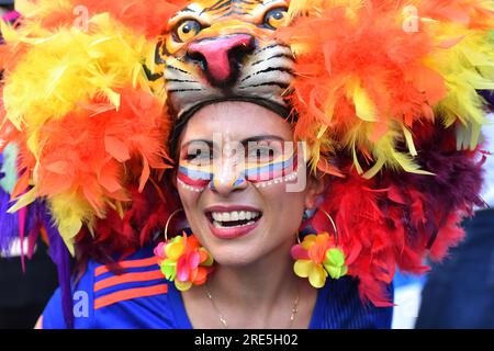 Sydney, NSW, Australia. 25th July, 2023. July 25 Sydney, Australia Columbia fans pose for a photograph prior to the start of the FIFA Women's World Cup 2023. (Credit Image: © Danish Ravi/ZUMA Press Wire) EDITORIAL USAGE ONLY! Not for Commercial USAGE! Stock Photo