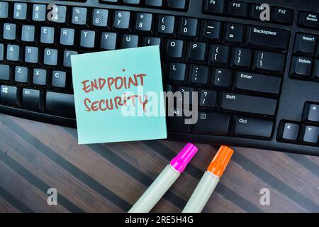 Concept of Endpoint Security write on sticky notes isolated on Wooden Table. Stock Photo