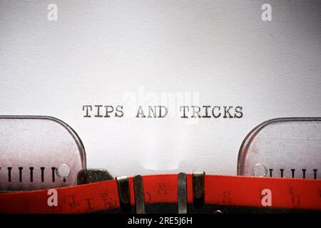 Tips and tricks text written with a typewriter. Stock Photo