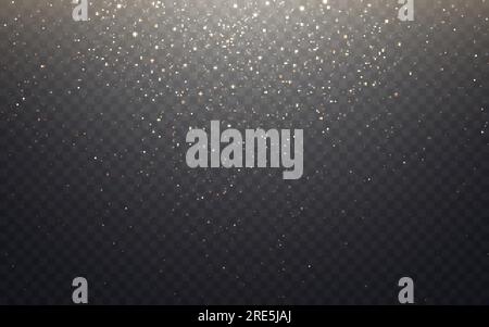Gold glitter. Bright falling particles. Luxury confetti effect. Shining yellow dust. Abstract magic trail. Christmas background. Fantasy glitter poste Stock Vector