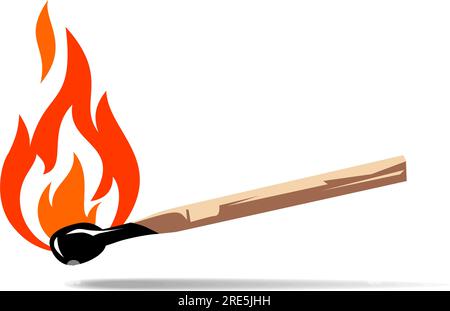 Burning match icon. Vector on transparent background Stock Vector