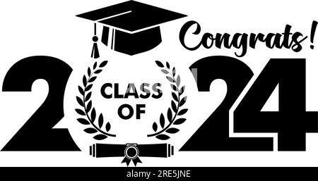 Graduate class template logo with diploma, laurel wreath and graduation cap. Vector on transparent background Stock Vector