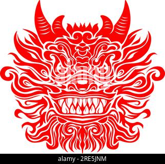 2024 symbol year , Traditional chinese dragon face for greeting card, invitation in tatoo style. Vector on transparent background Stock Vector