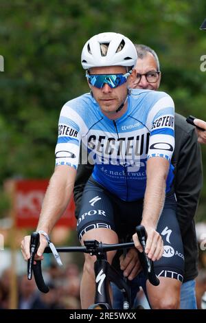 Roeselare, Belgium. 25th July, 2023. Belgian Julien Vermote pictured during the 'Natourcriterium Roeselare' cycling event, Tuesday 25 July 2023 in Roeselare. The traditional 'criteriums' are local showcases for which mainly cyclists who rode the Tour de France are invited. BELGA PHOTO KURT DESPLENTER Credit: Belga News Agency/Alamy Live News Stock Photo
