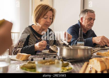 Husband and wife routine at retirement age Stock Photo