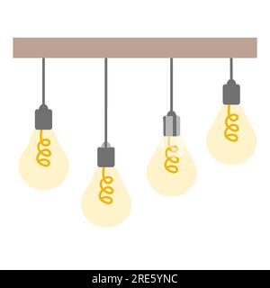Ceiling lamp with hanging on cord bulbs, interior design element for living room or cabinet, flat vector illustration Stock Vector