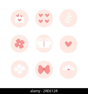 Vector set of cute highlights icons in pink color Stock Vector