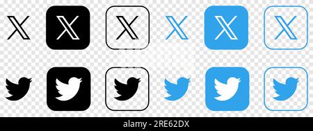 Twitter old and new logos. Editorial vector icons isolated on transparent background Stock Vector