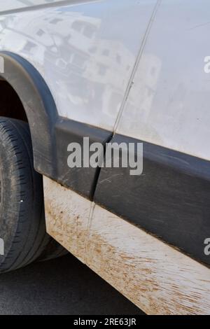 Car tire on the road Stock Photo