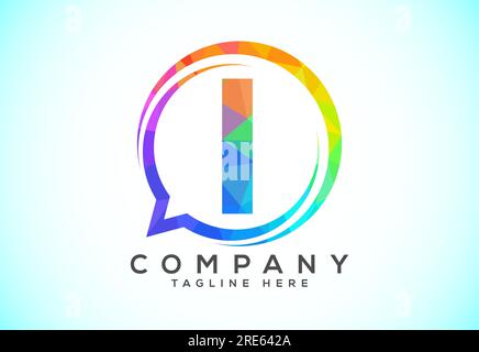 Low poly English alphabet with a bubble chat icon. Talking chatting logo concept Stock Vector