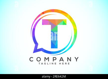Low poly English alphabet with a bubble chat icon. Talking chatting logo concept Stock Vector