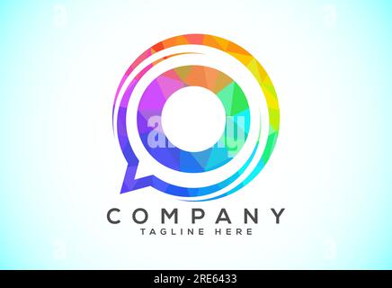 Low poly English alphabet with a bubble chat icon. Talking chatting logo concept Stock Vector