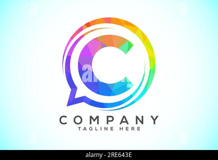 Low poly English alphabet with a bubble chat icon. Talking chatting logo concept Stock Vector