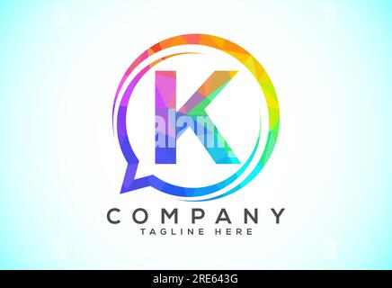 Low poly English alphabet with a bubble chat icon. Talking chatting logo concept Stock Vector