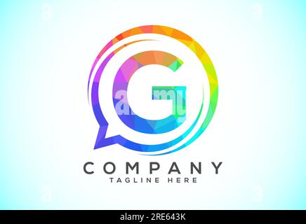Low poly English alphabet with a bubble chat icon. Talking chatting logo concept Stock Vector