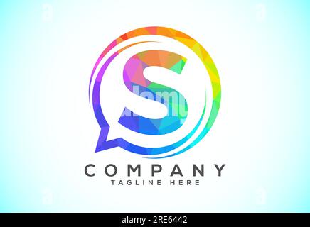 Low poly English alphabet with a bubble chat icon. Talking chatting logo concept Stock Vector