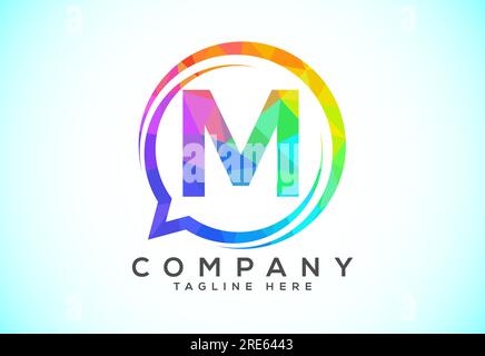Low poly English alphabet with a bubble chat icon. Talking chatting logo concept Stock Vector