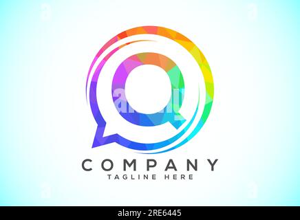 Low poly English alphabet with a bubble chat icon. Talking chatting logo concept Stock Vector