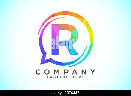 Low poly English alphabet with a bubble chat icon. Talking chatting logo concept Stock Vector