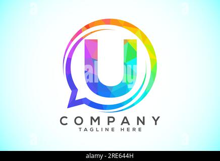 Low poly English alphabet with a bubble chat icon. Talking chatting logo concept Stock Vector