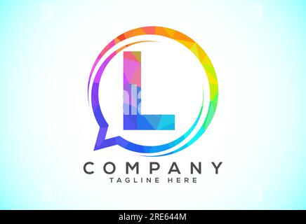 Low poly English alphabet with a bubble chat icon. Talking chatting logo concept Stock Vector