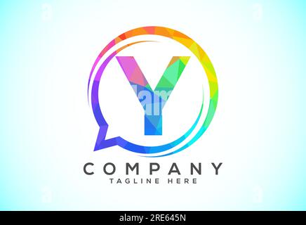Low poly English alphabet with a bubble chat icon. Talking chatting logo concept Stock Vector