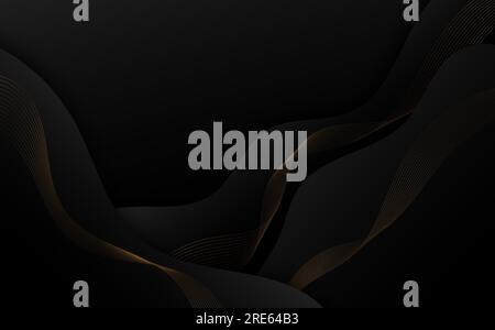Abstract gradient black and grey stripe lines decorative artwork. Overlapping with luxury golden lines design background. illustration Stock Vector