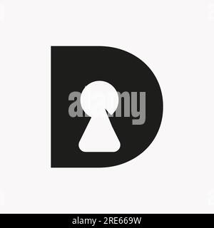 Letter D Key Hold Logo Design. Locked Icon, Security, Protection, Safe Symbol Vector Template Stock Vector
