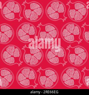 Seamless pattern with outline handdrawn pomegranates. Decorative pomegranate vector pattern Stock Vector