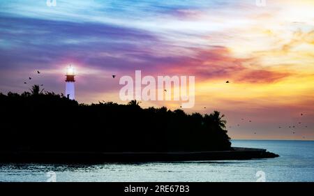 Cape Florida Lighthouse at the Southern tip of Key Biscayne, Miami, FL Stock Photo