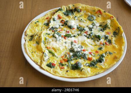 top view of Plain Egg Omelette on table  Stock Photo