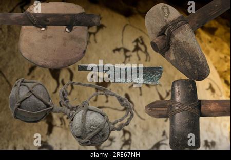 Neolithic Art - Weapons and hunting objects from various museums dating back to the Neolithic era Stock Photo