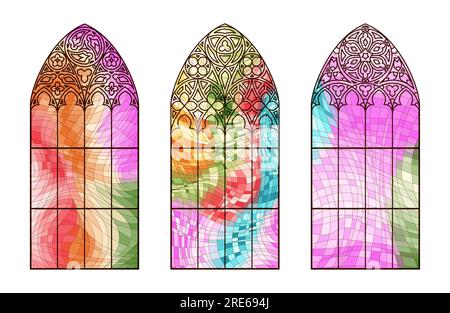Stained glass Church windows. Mosaic color frames. Stock Vector